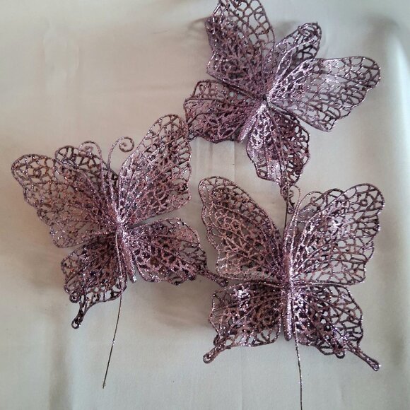 Lot of 6 Purple Glitter Decorative Butterflies - Picture 10 of 10